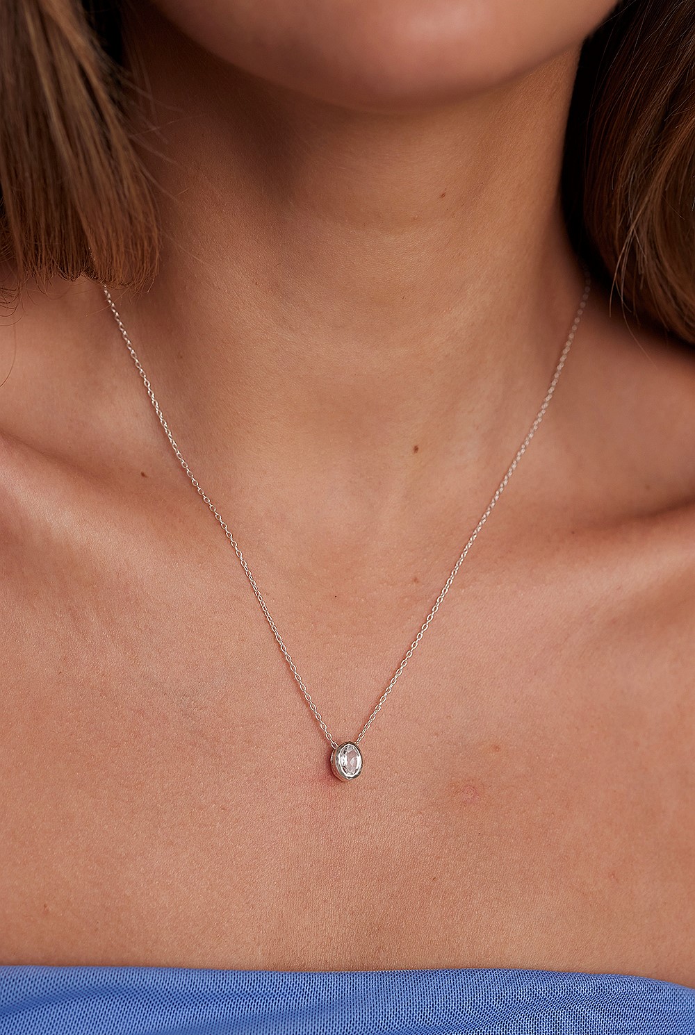 April Topaz Silver Oval Birthstone Necklace
