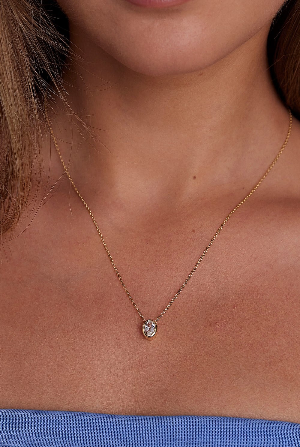 April Topaz Gold Oval Birthstone Necklace