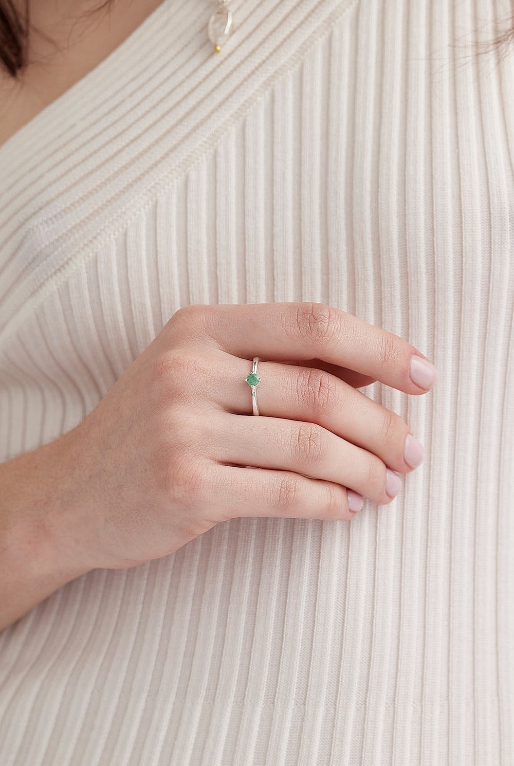 May Emerald Silver Birthstone Ring