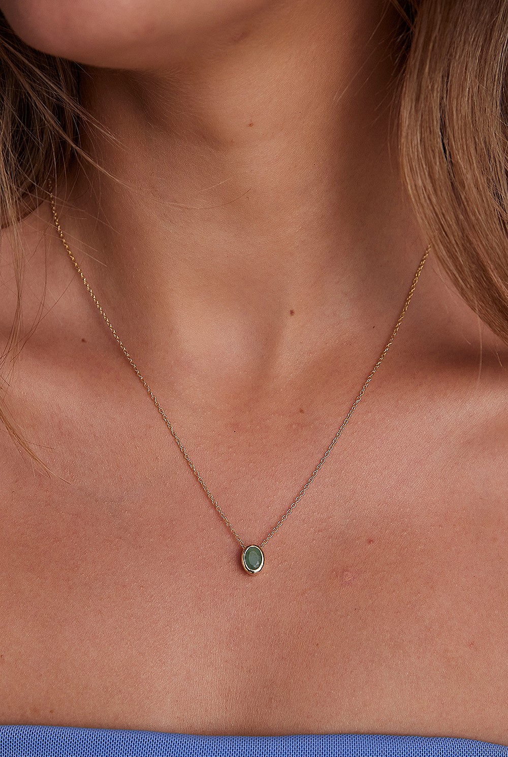 May Emerald Gold Oval Birthstone Charm