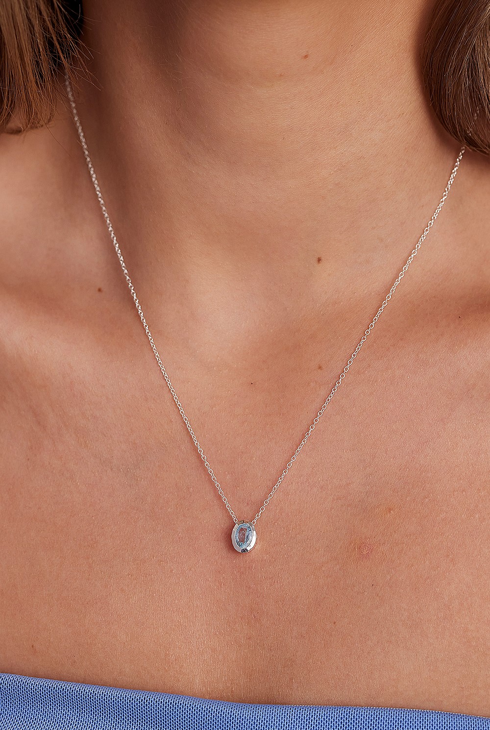 March Aquamarine Silver Oval Birthstone Charm