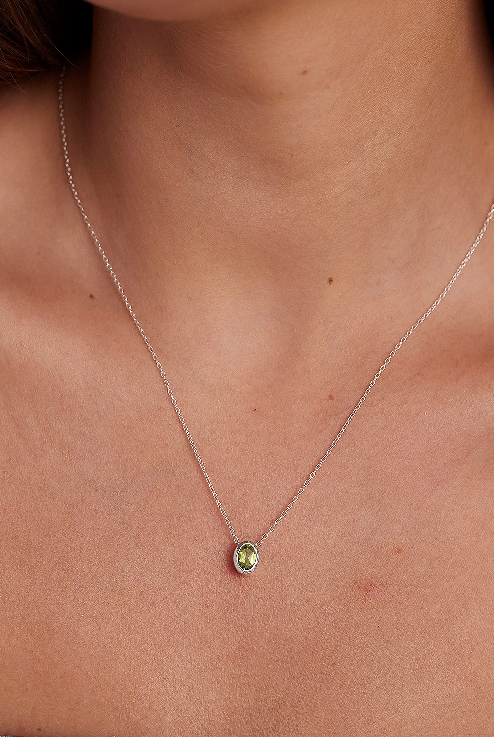 August Peridot Silver Oval Birthstone Necklace