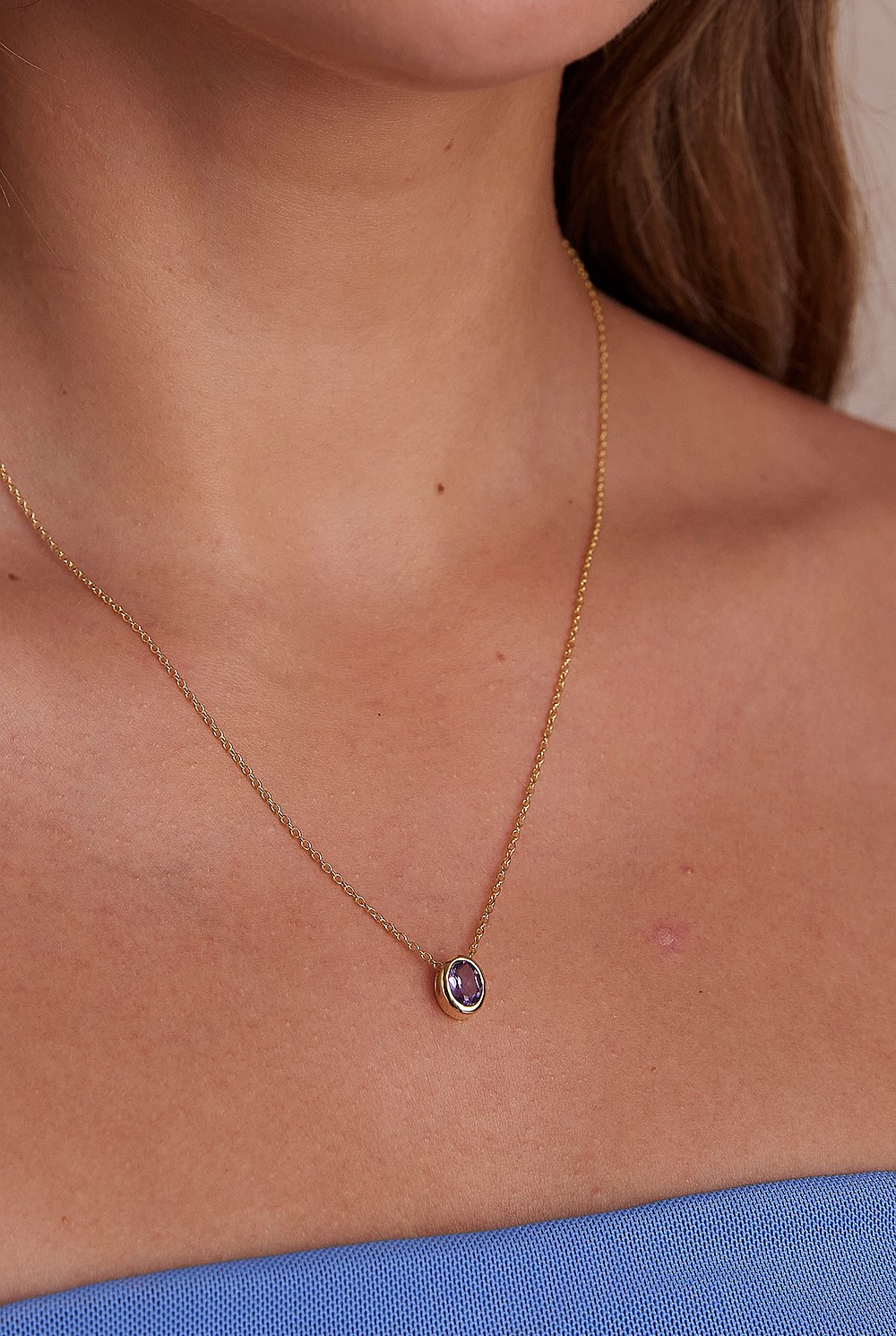 February Amethyst Gold Oval Birthstone Charm