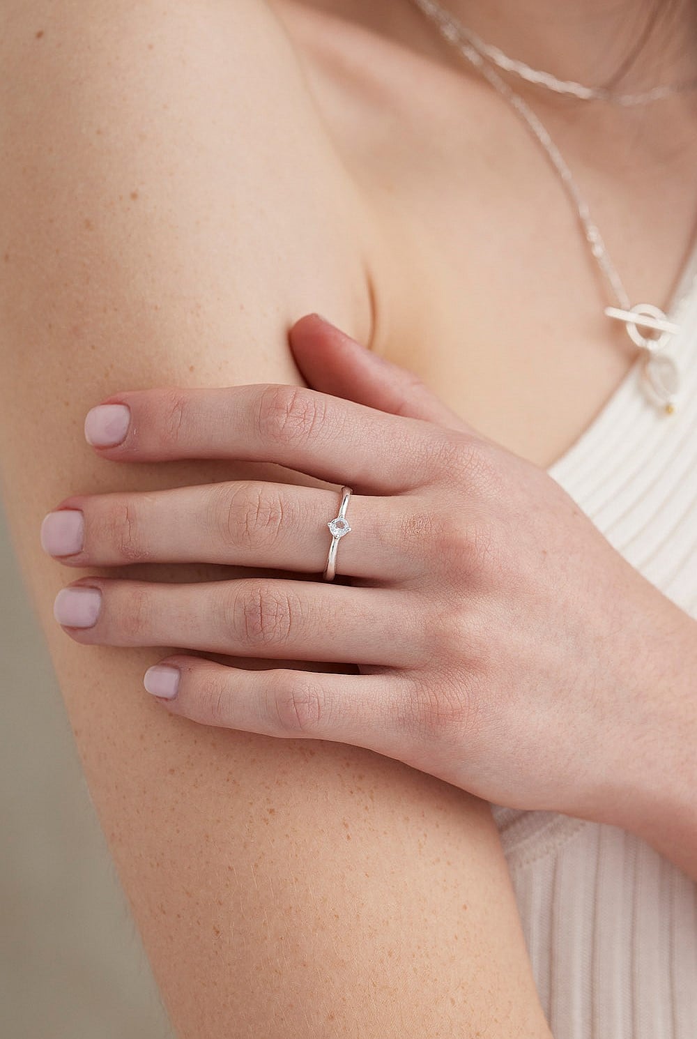 March Aquamarine Silver Birthstone Ring