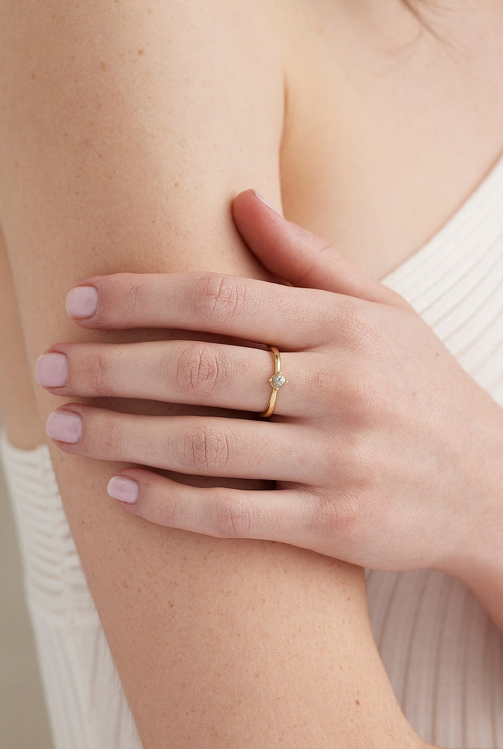 March Aquamarine Gold Birthstone Ring