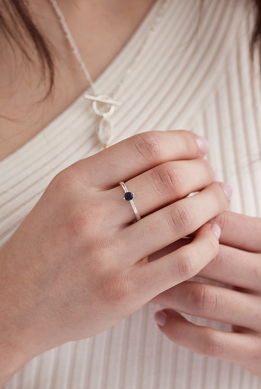 September Sapphire Silver Birthstone Ring