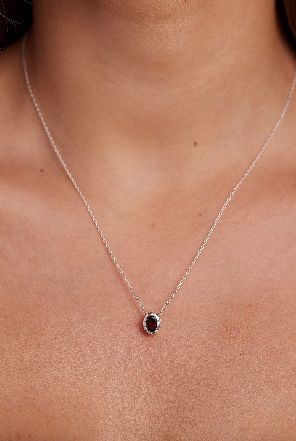 January Garnet Silver Oval Birthstone Charm
