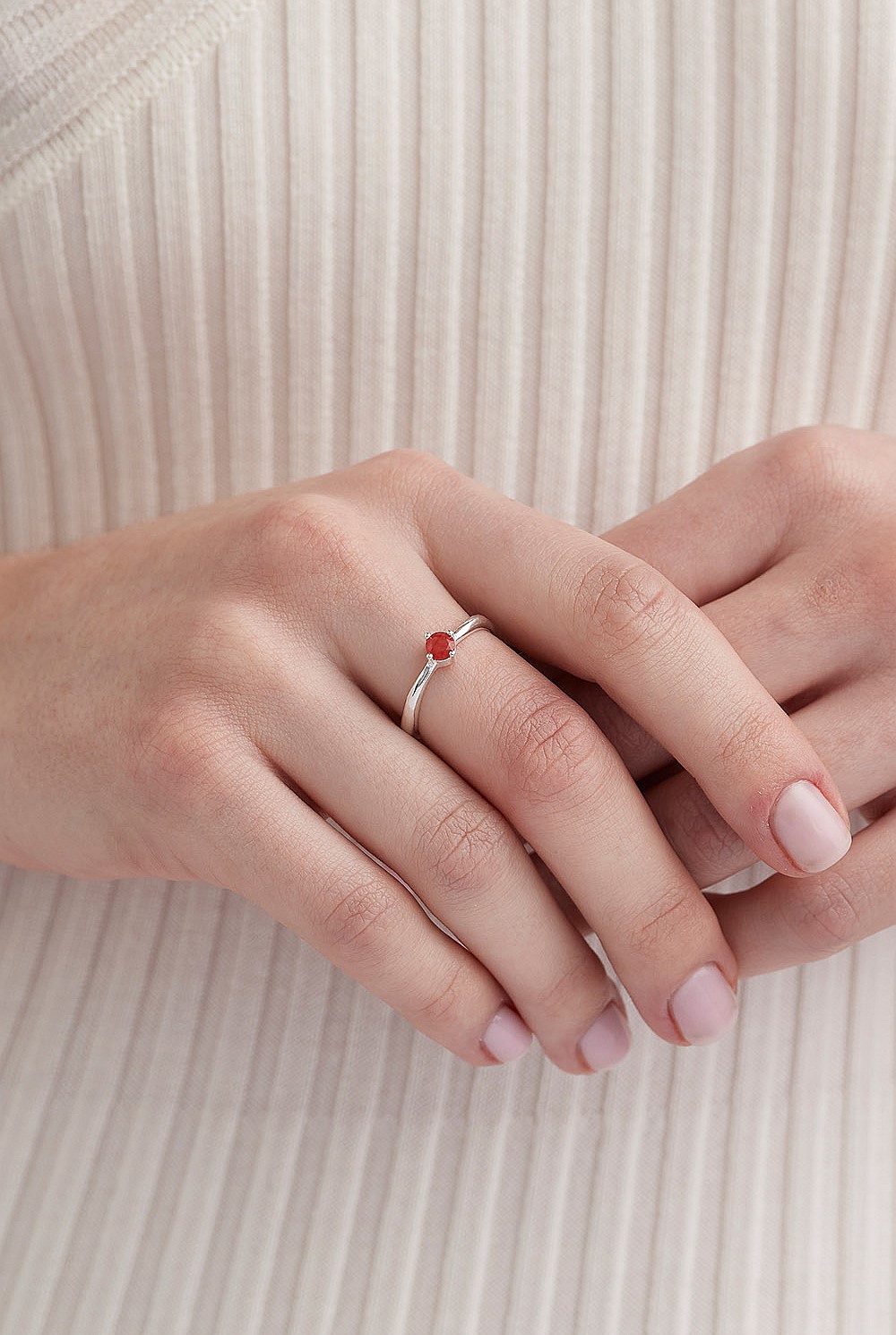 July Ruby Silver Birthstone Ring