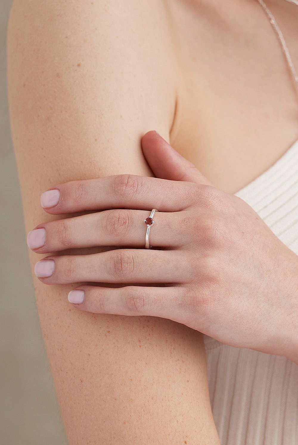 January Garnet Silver Birthstone Ring