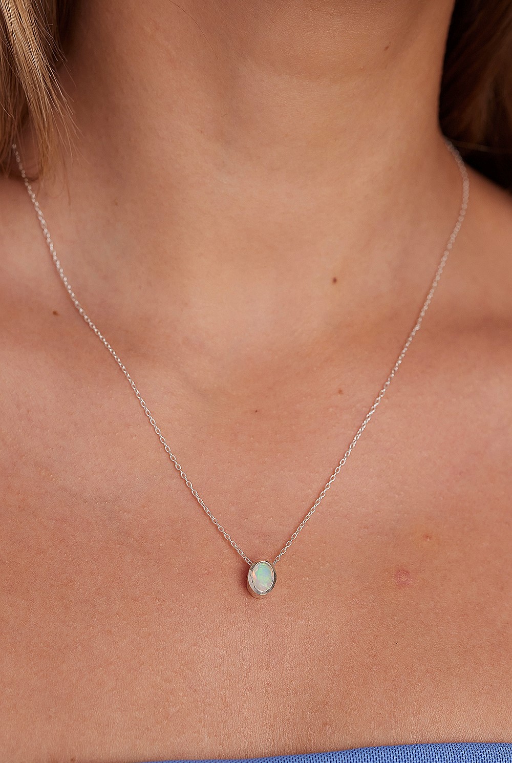 October Opal Silver Oval Birthstone Charm