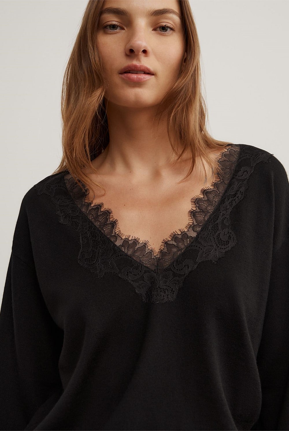 Lace Detail V-Neck Knit