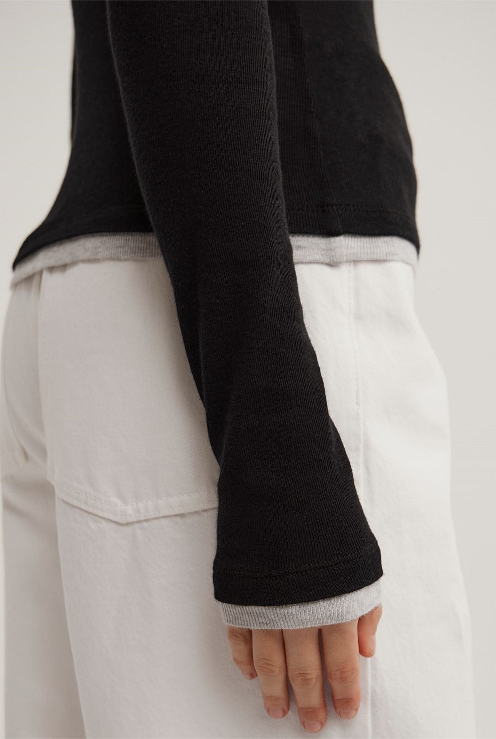 Contrast Trim Long Sleeve Top