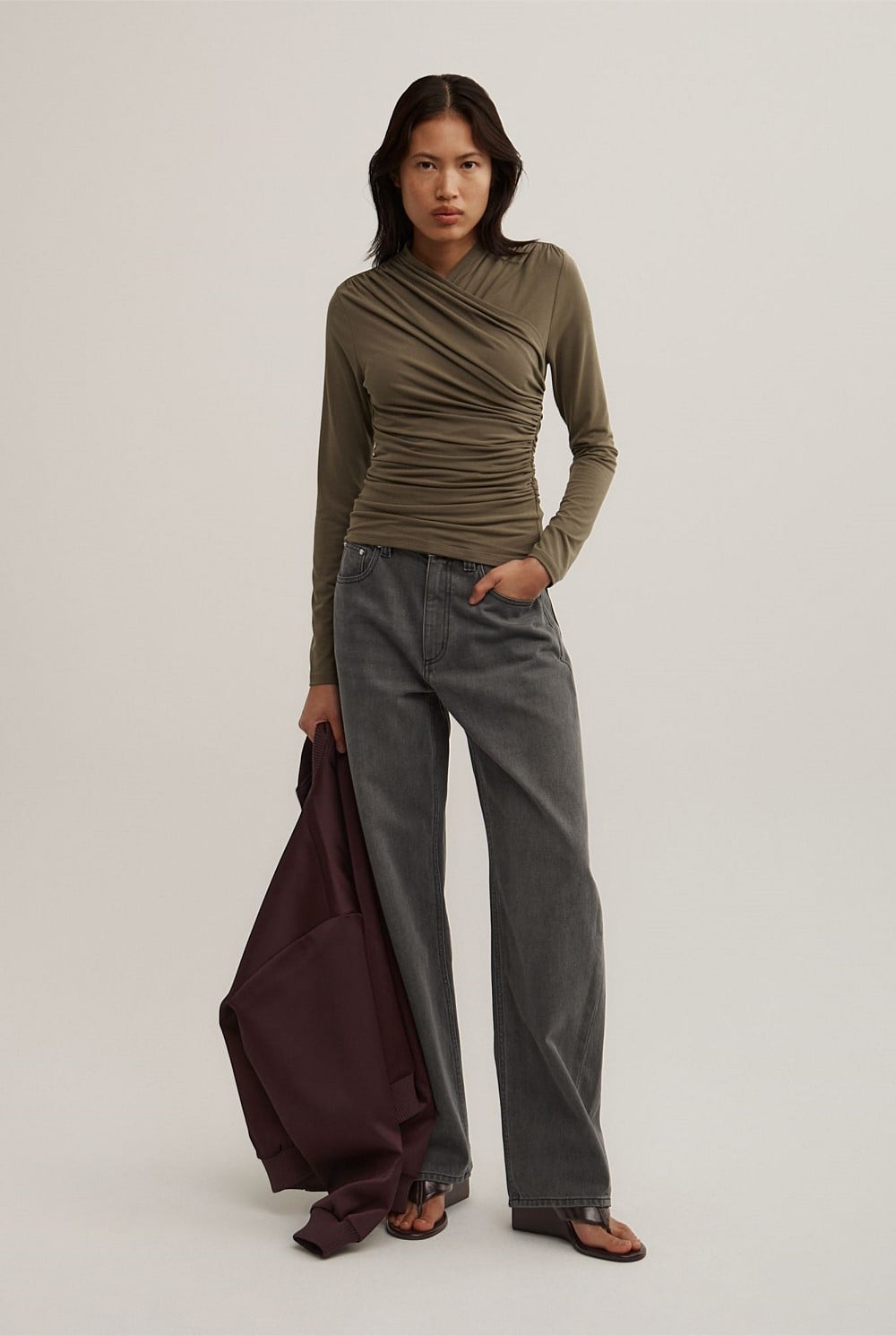 Wrap Long Sleeve Jersey Top