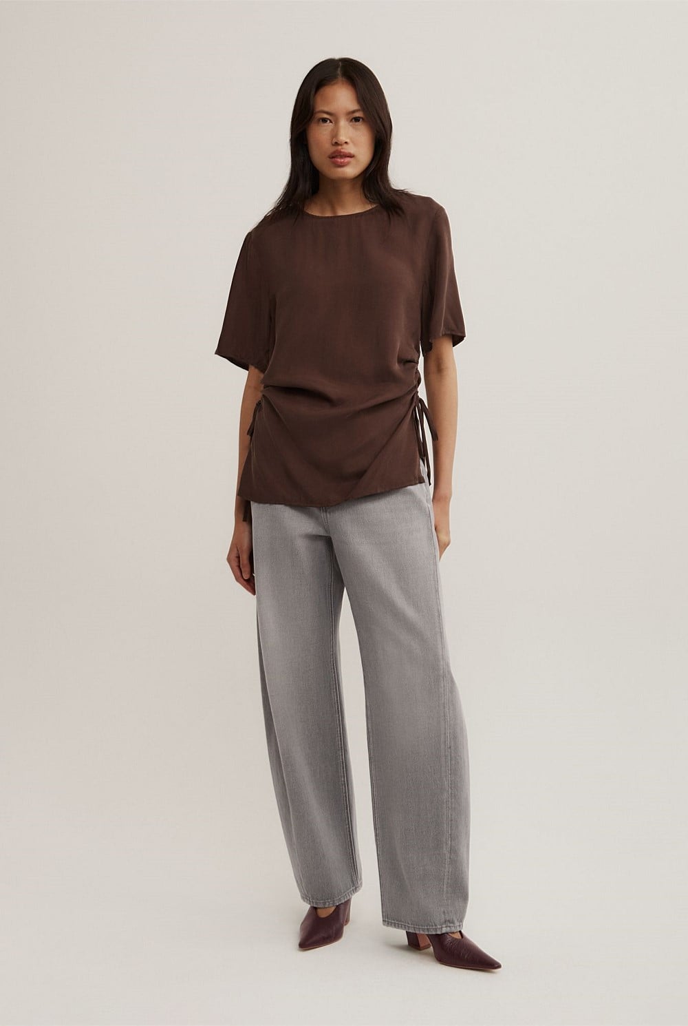 Ruched Woven T-Shirt
