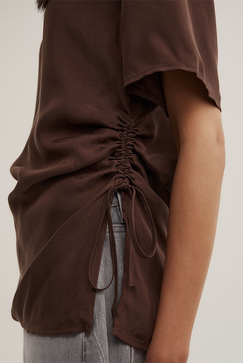 Ruched Woven T-Shirt