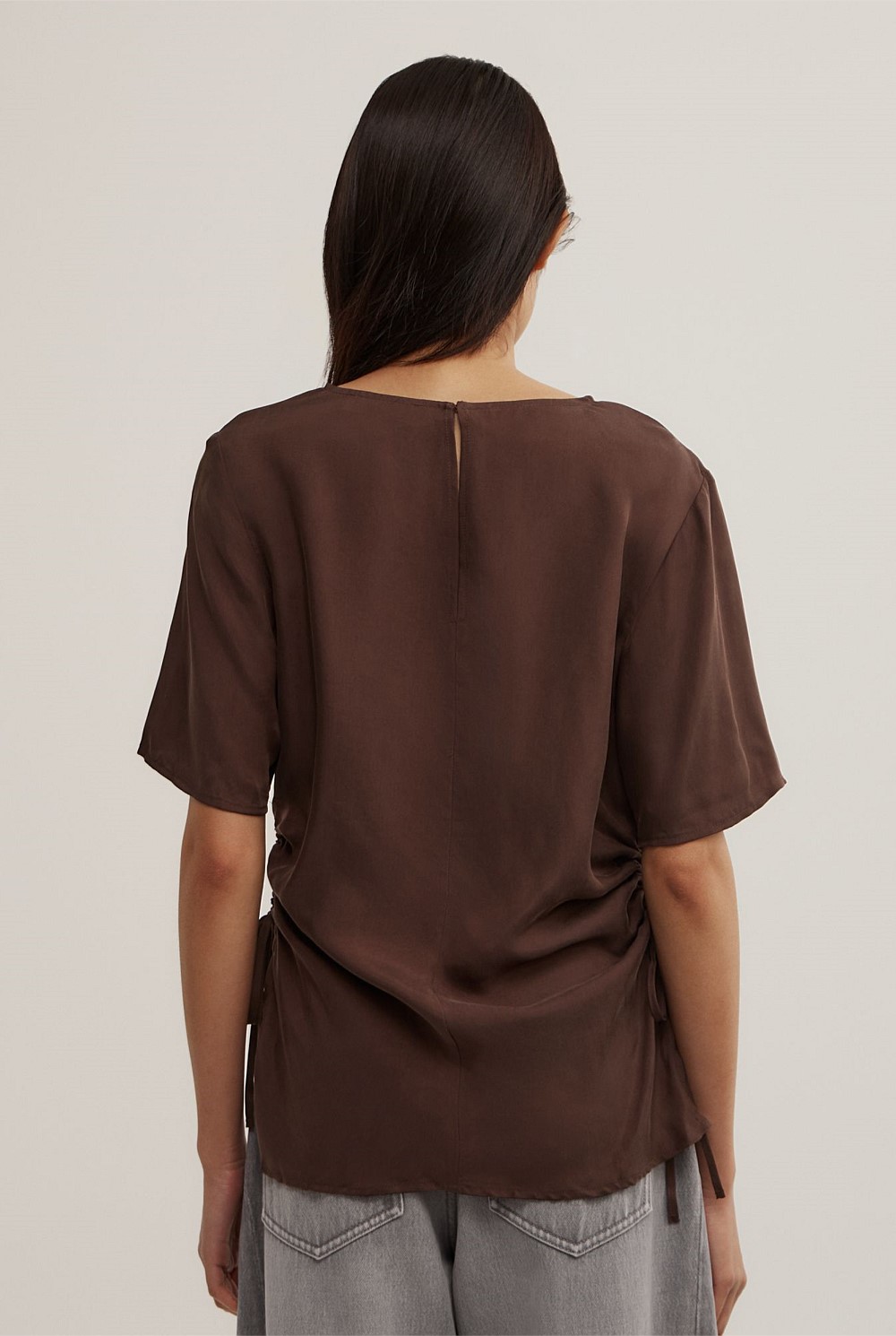 Ruched Woven T-Shirt