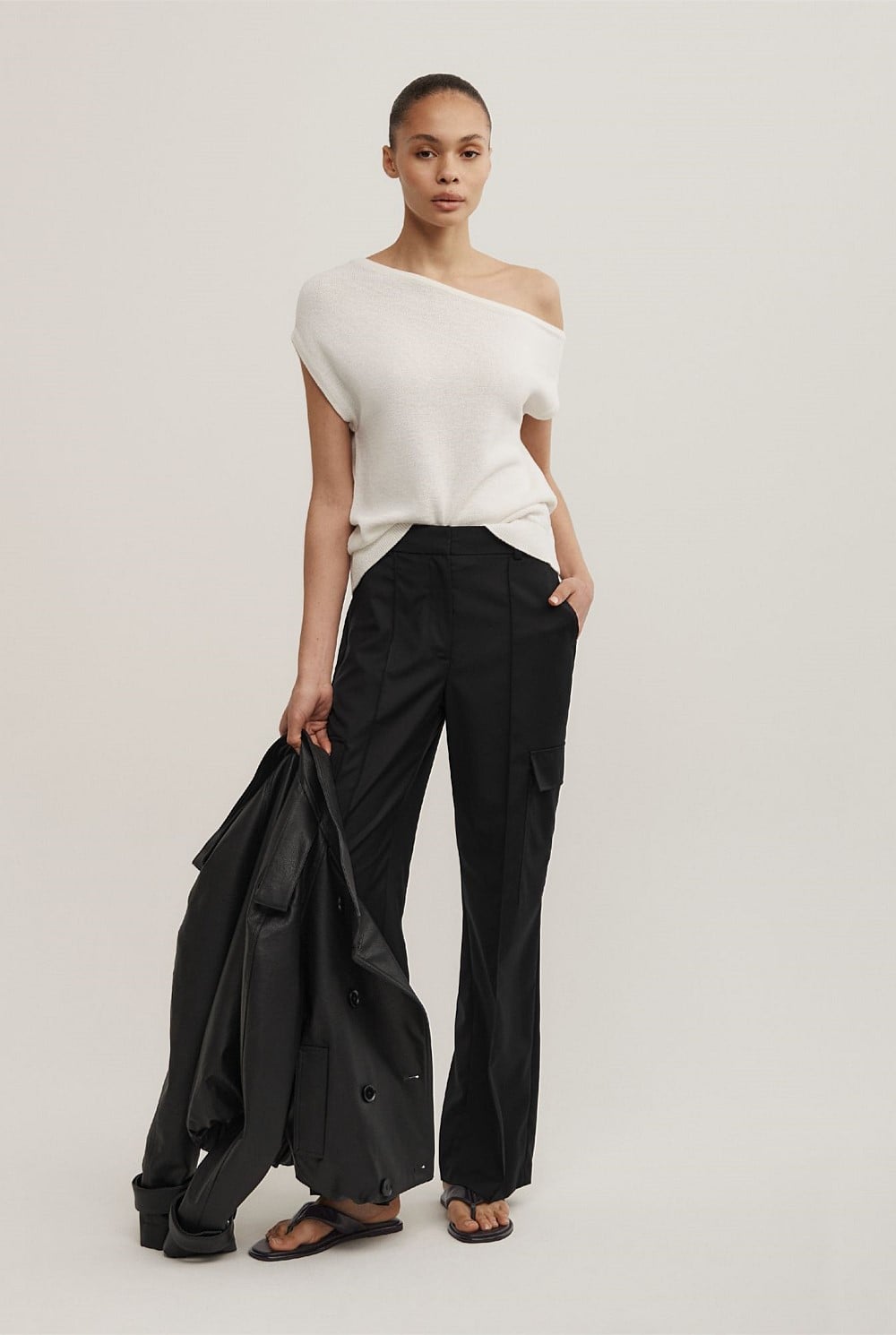 Asymmetric Short Sleeve Slouch Knit