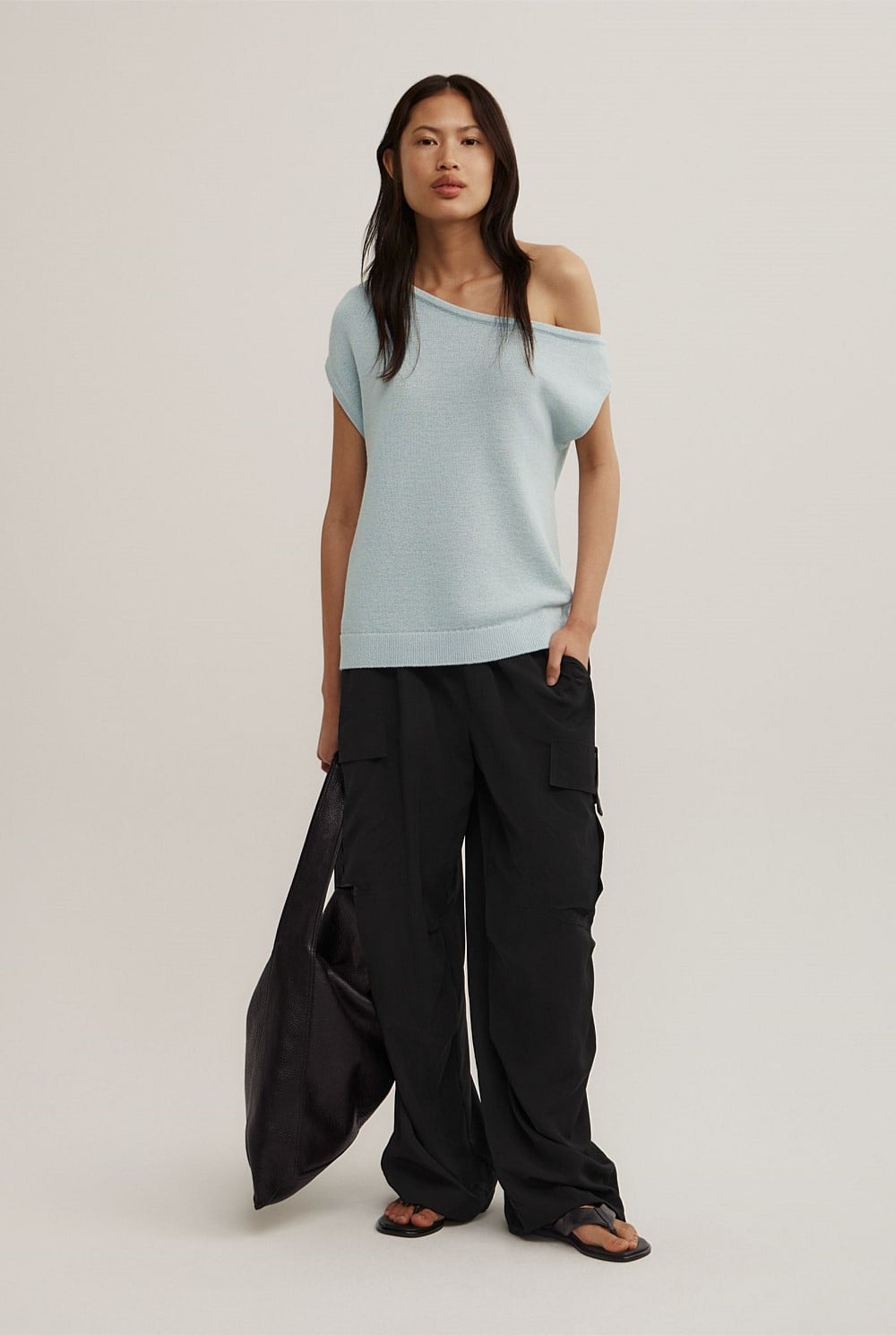 Asymmetric Short Sleeve Slouch Knit