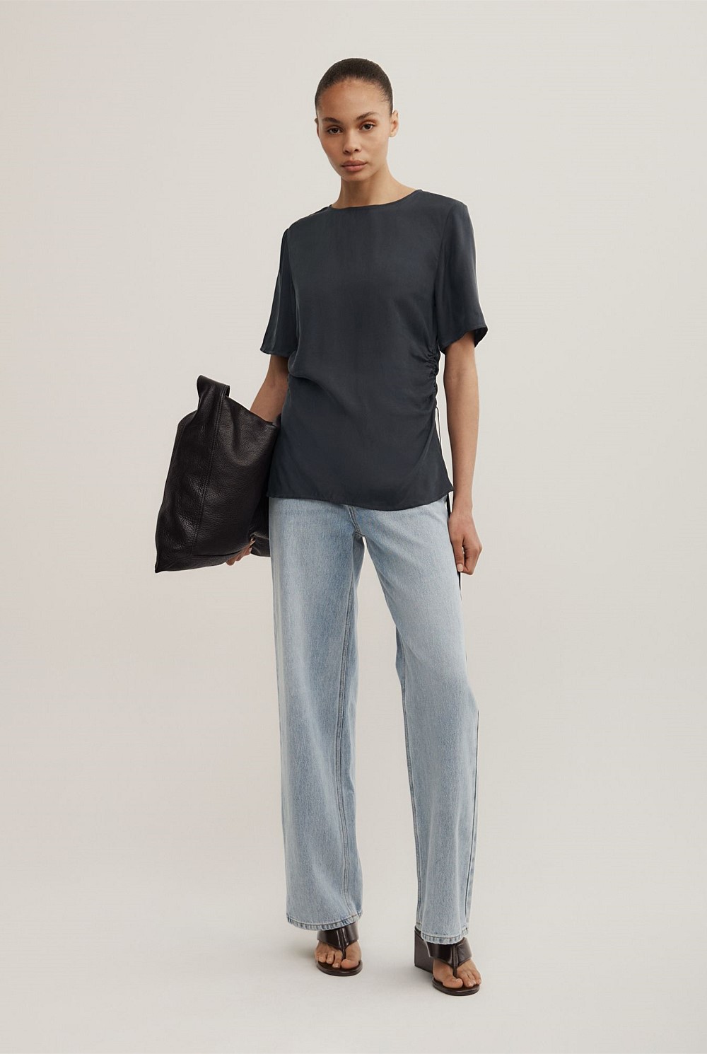 Ruched Woven T-Shirt