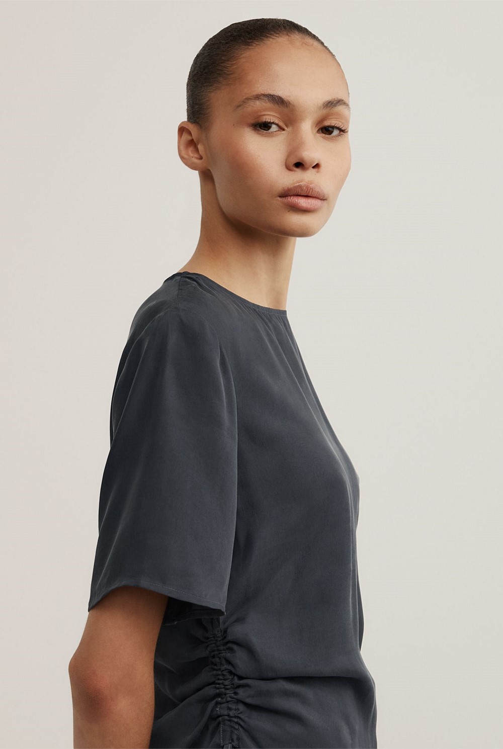 Ruched Woven T-Shirt