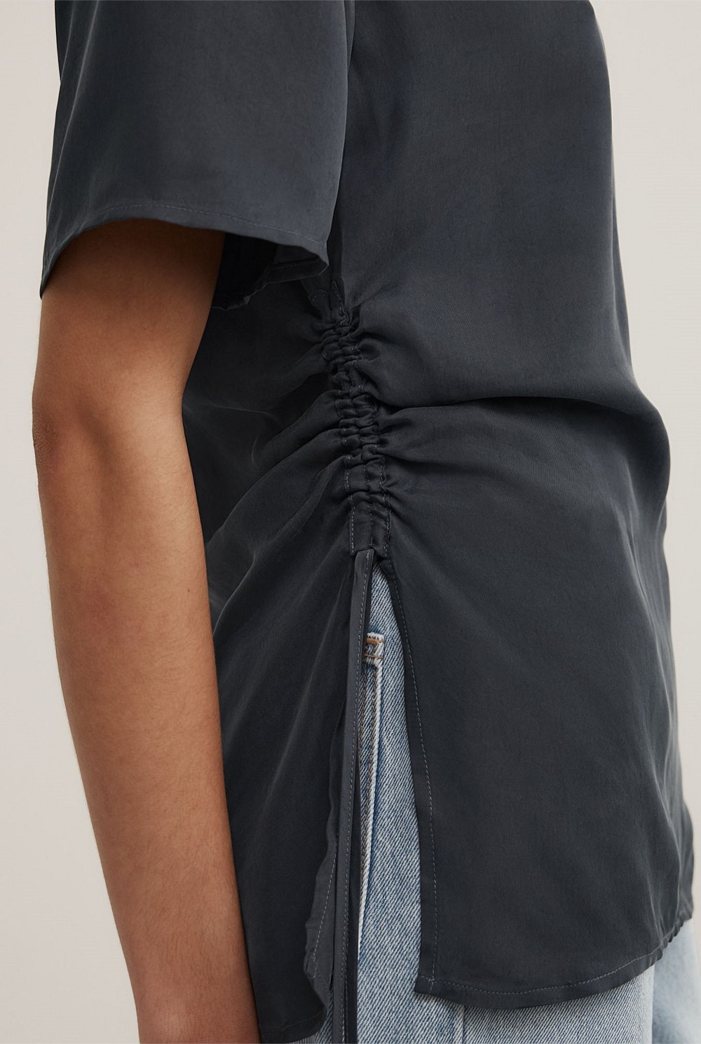 Ruched Woven T-Shirt