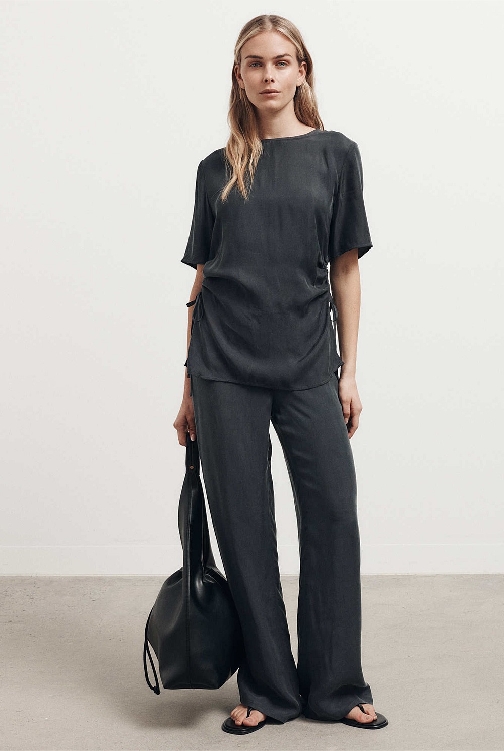 Ruched Woven T-Shirt