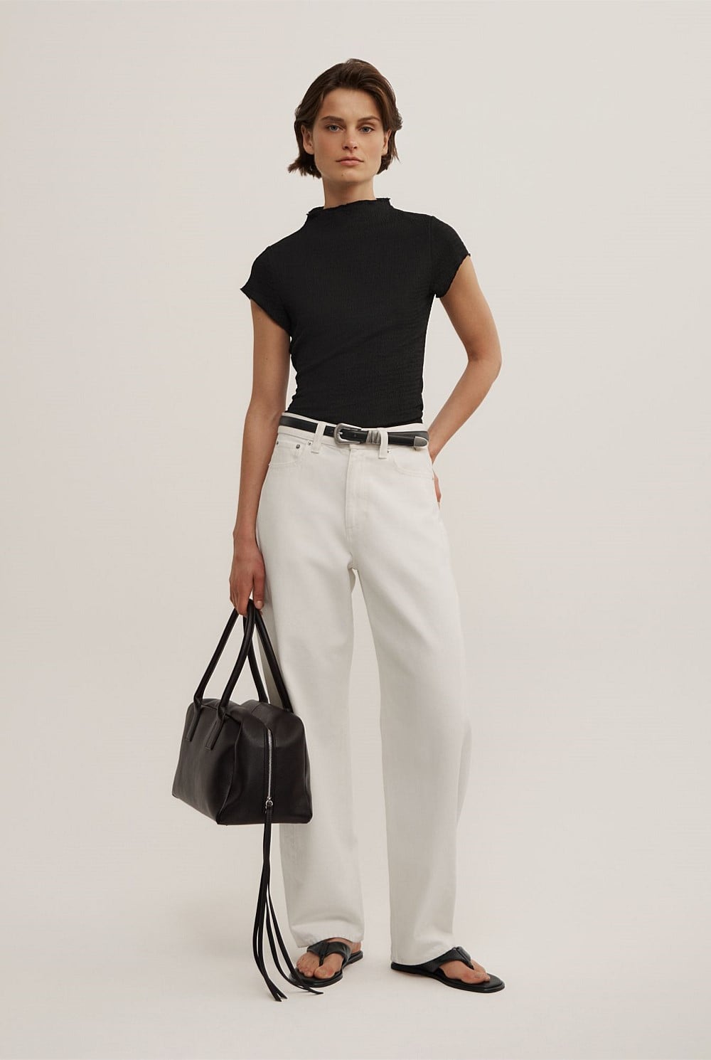 High Neck Textured T-Shirt