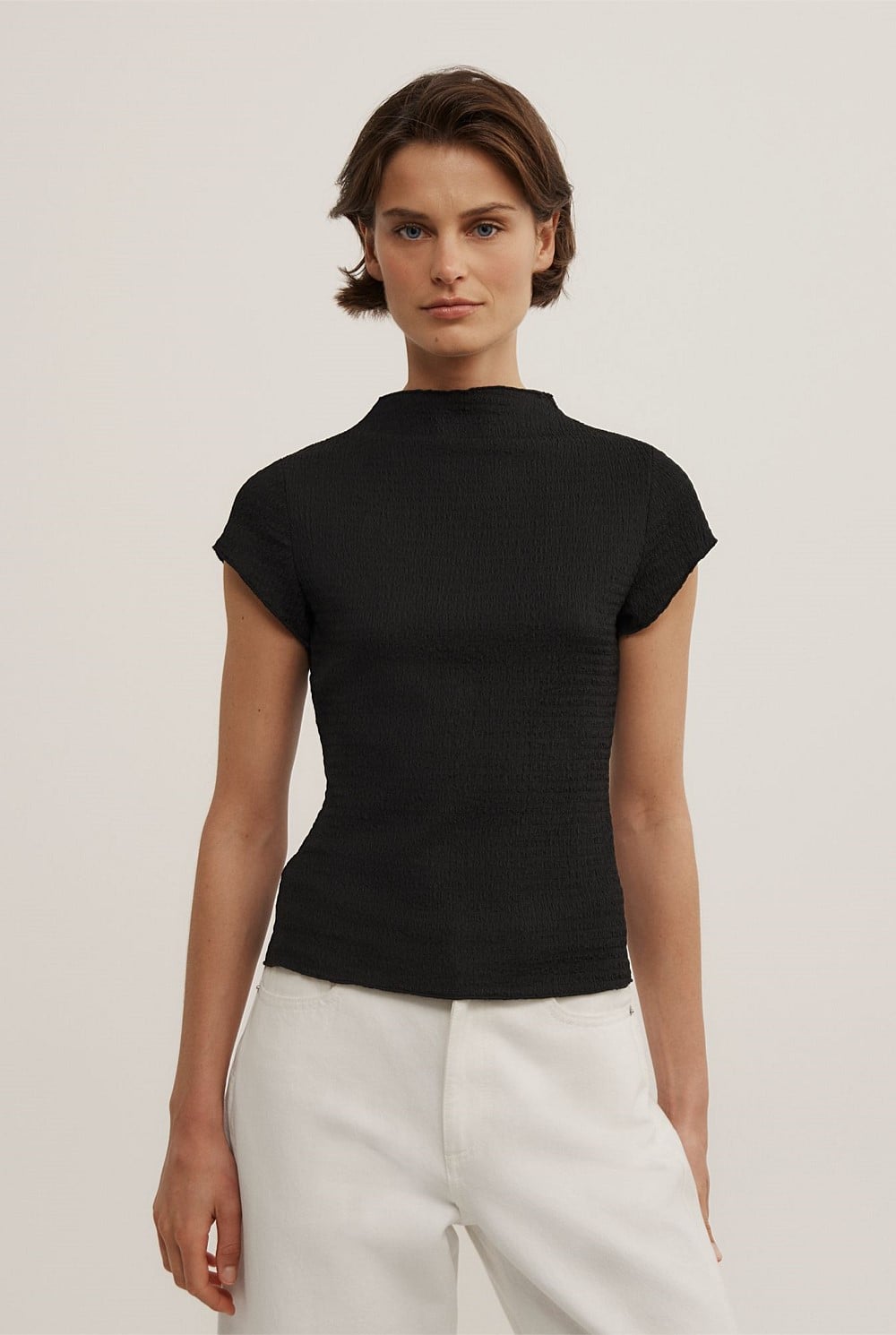 High Neck Textured T-Shirt