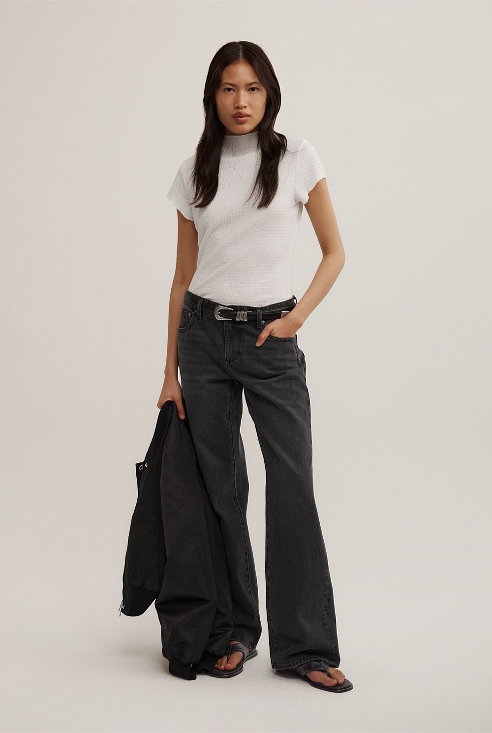 High Neck Textured T-Shirt