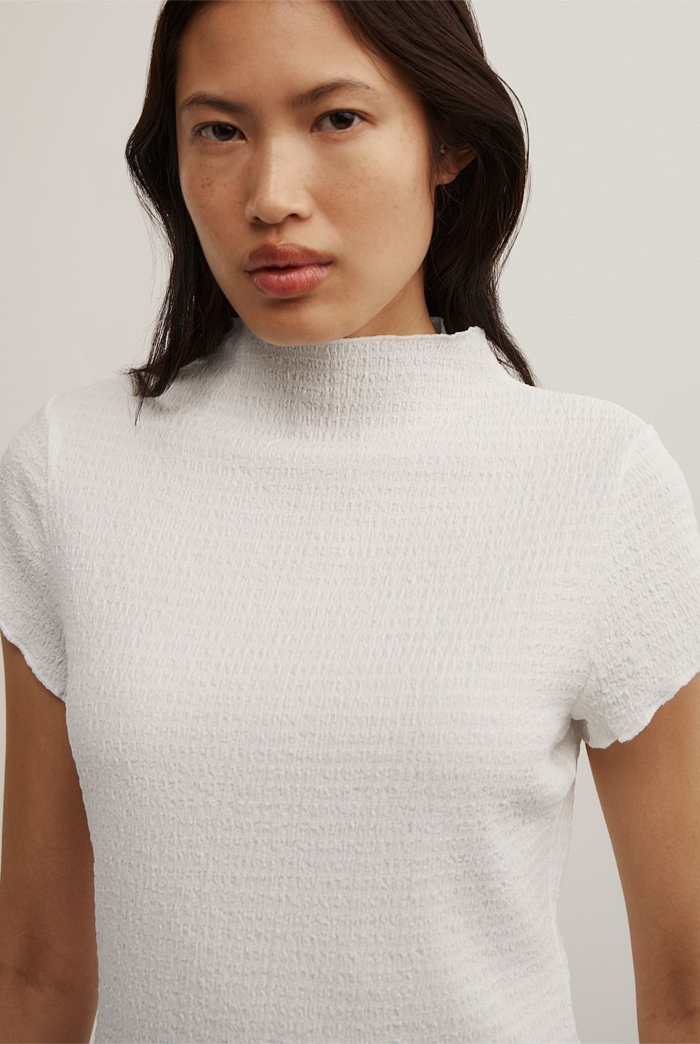 High Neck Textured T-Shirt