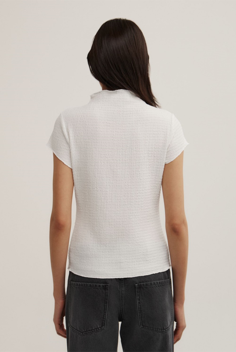 High Neck Textured T-Shirt