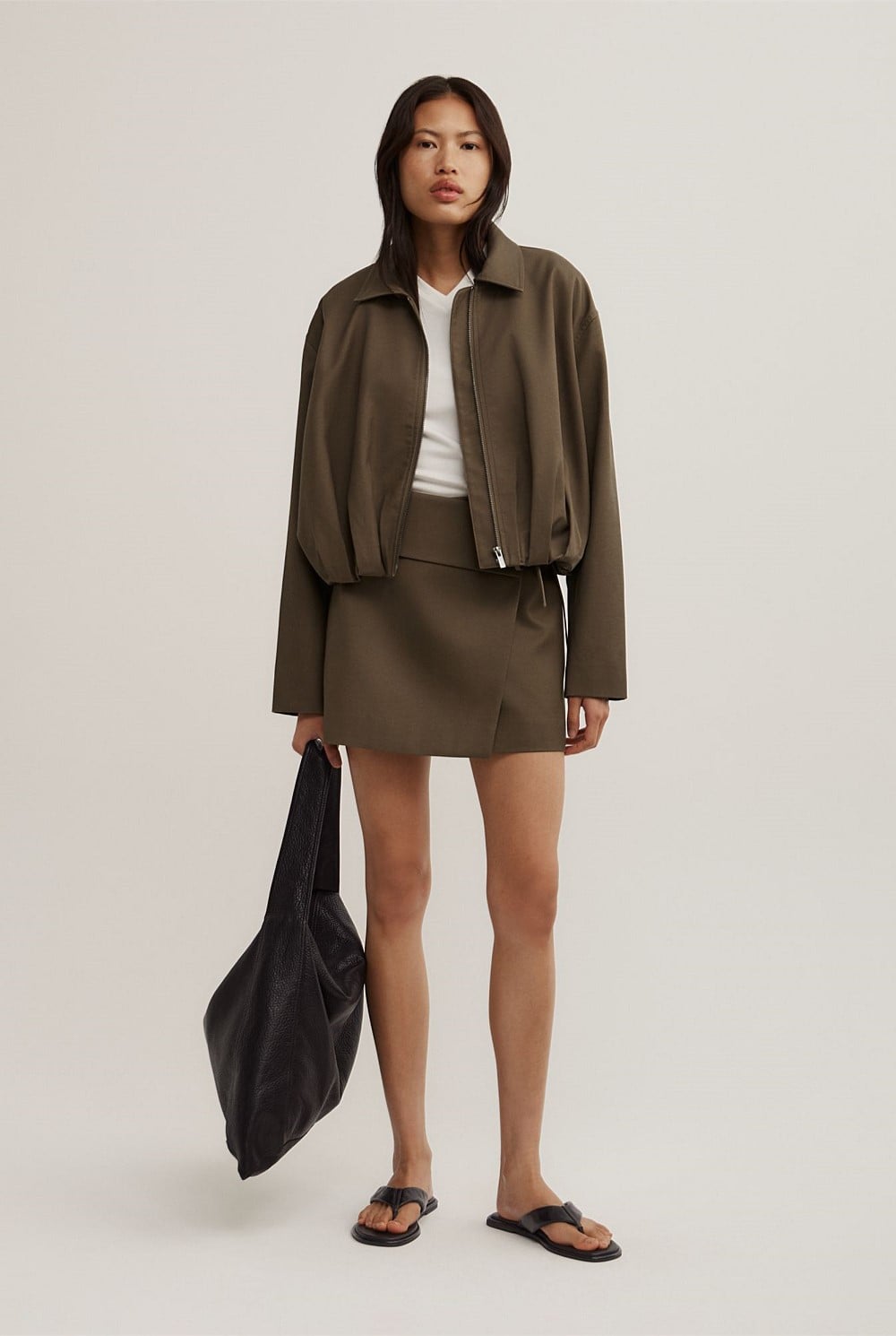 Gathered Hem Bomber Jacket