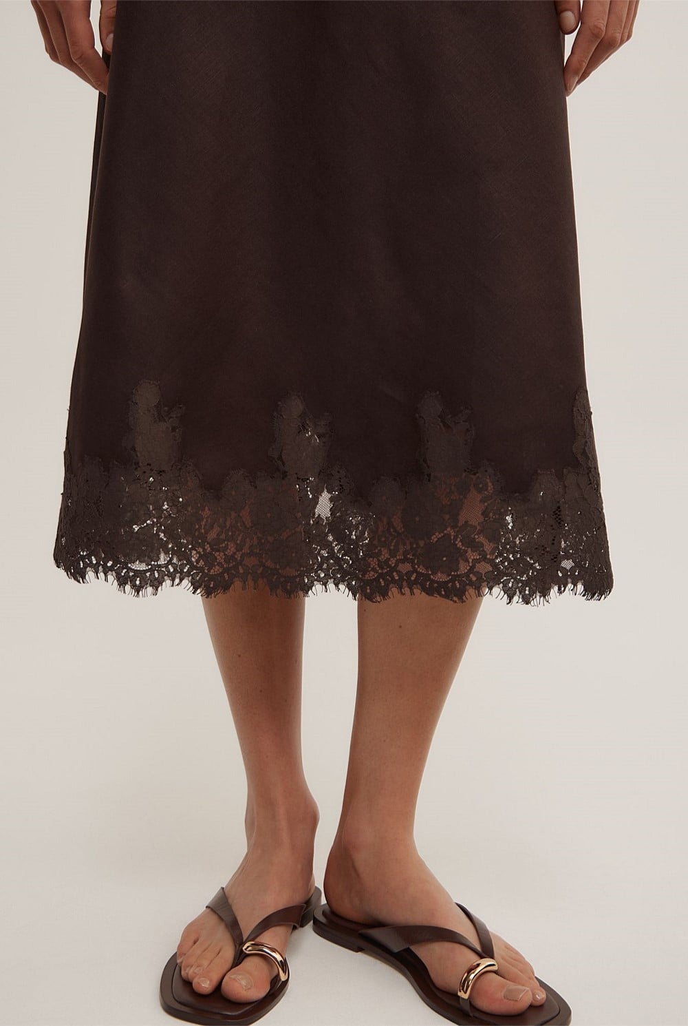 Linen Lace Midi Skirt