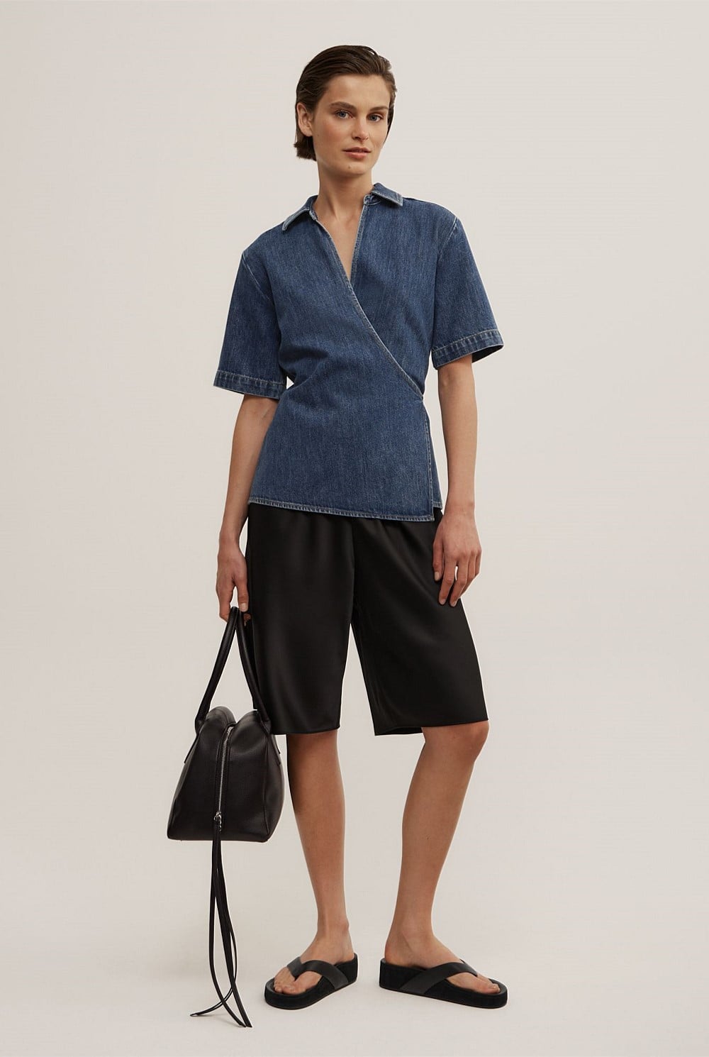 Wrap Denim Short Sleeve Shirt
