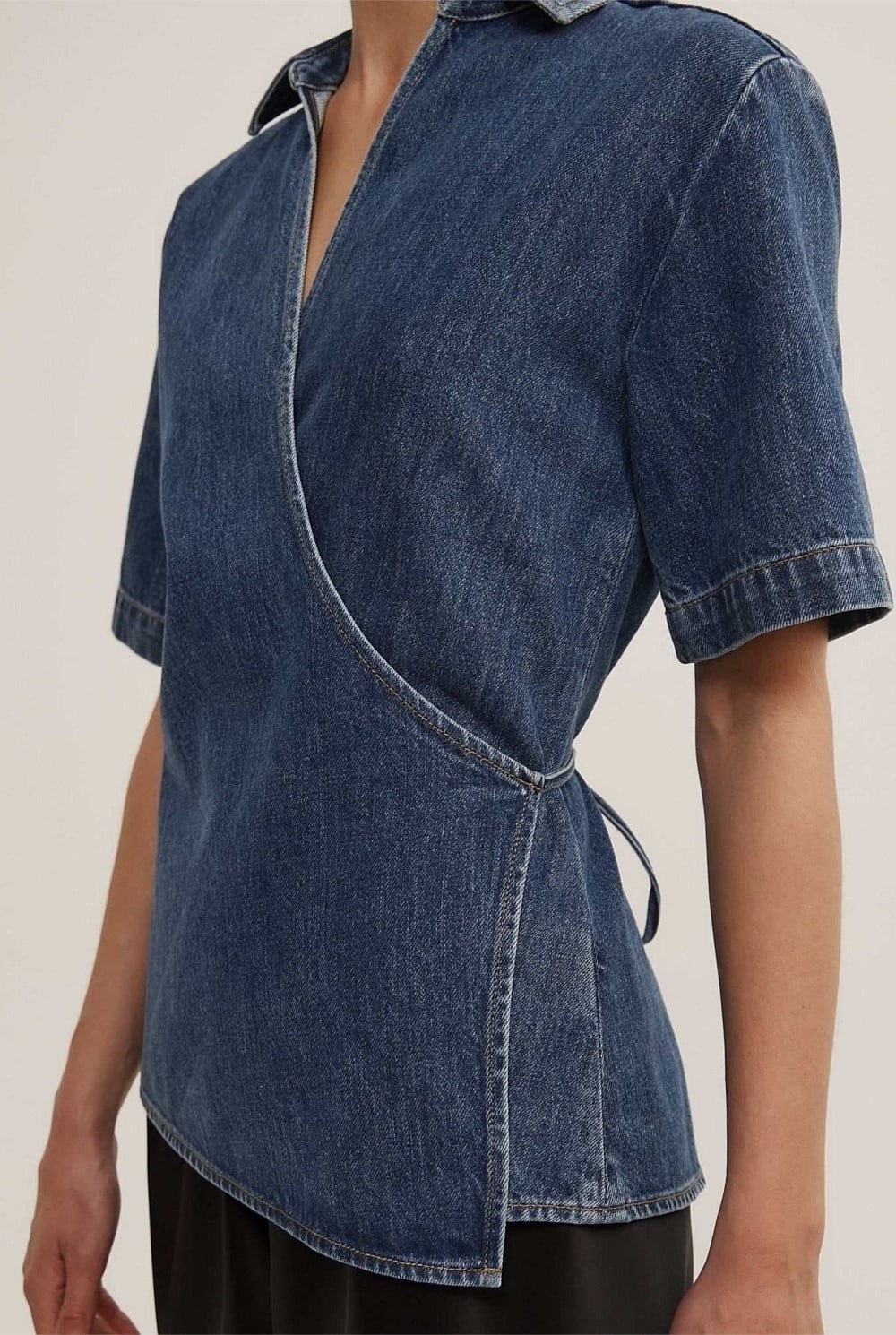 Wrap Denim Short Sleeve Shirt