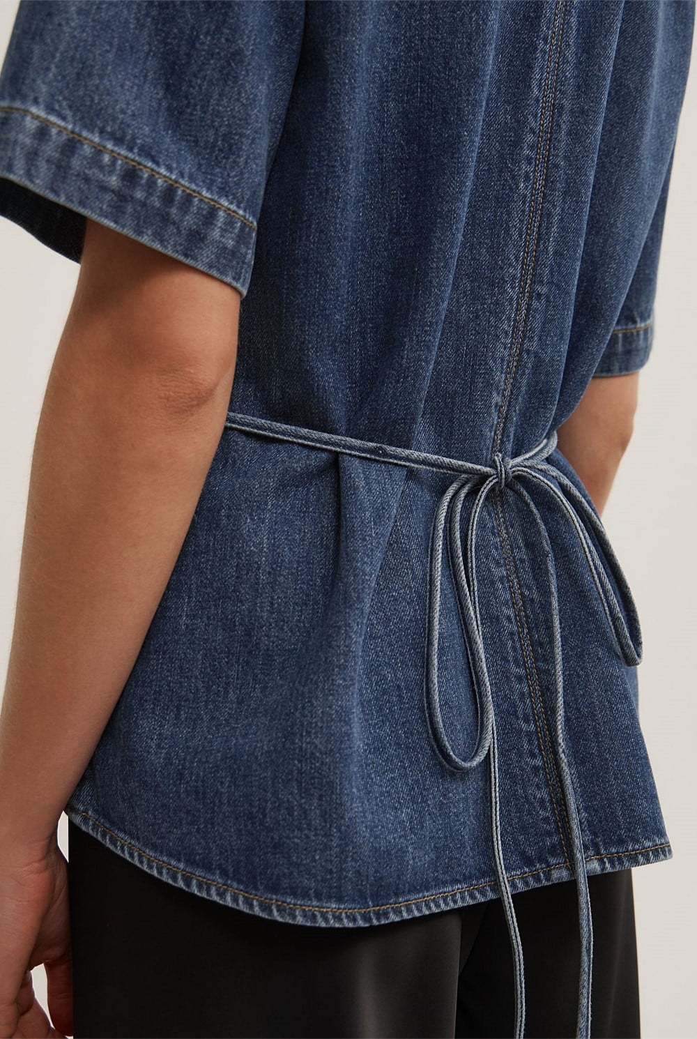 Wrap Denim Short Sleeve Shirt