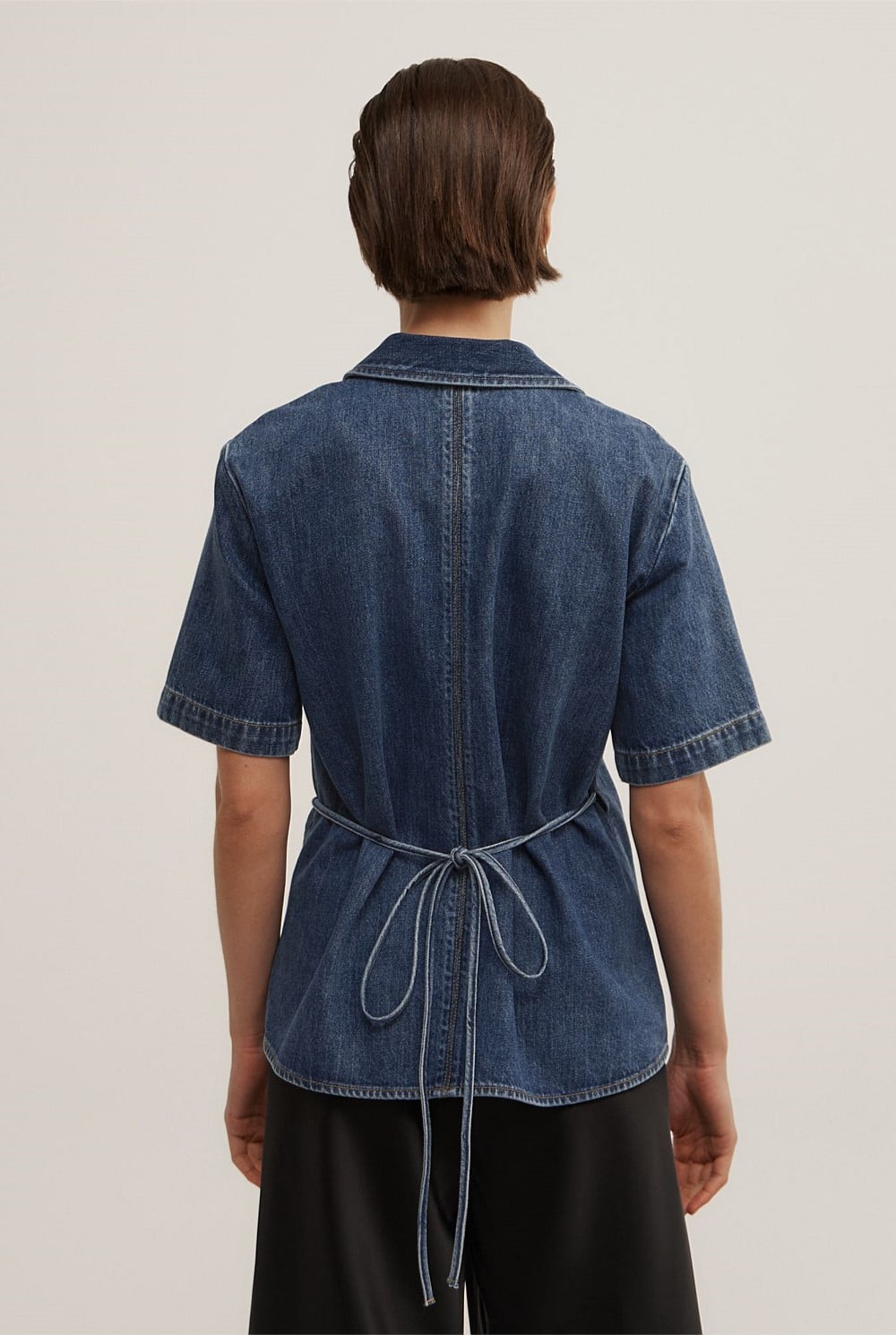 Wrap Denim Short Sleeve Shirt