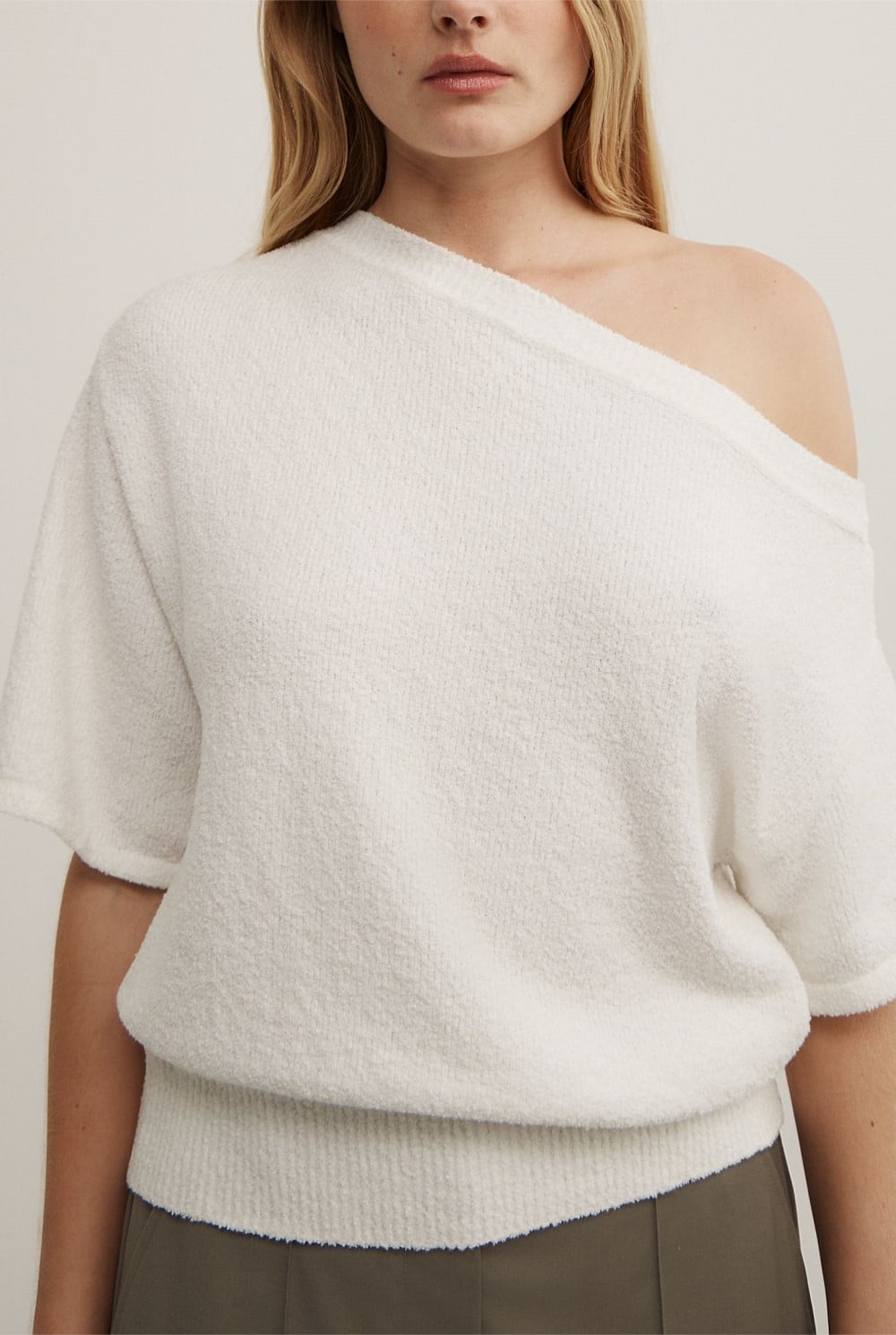 Asymmetric Textured Knit T-Shirt