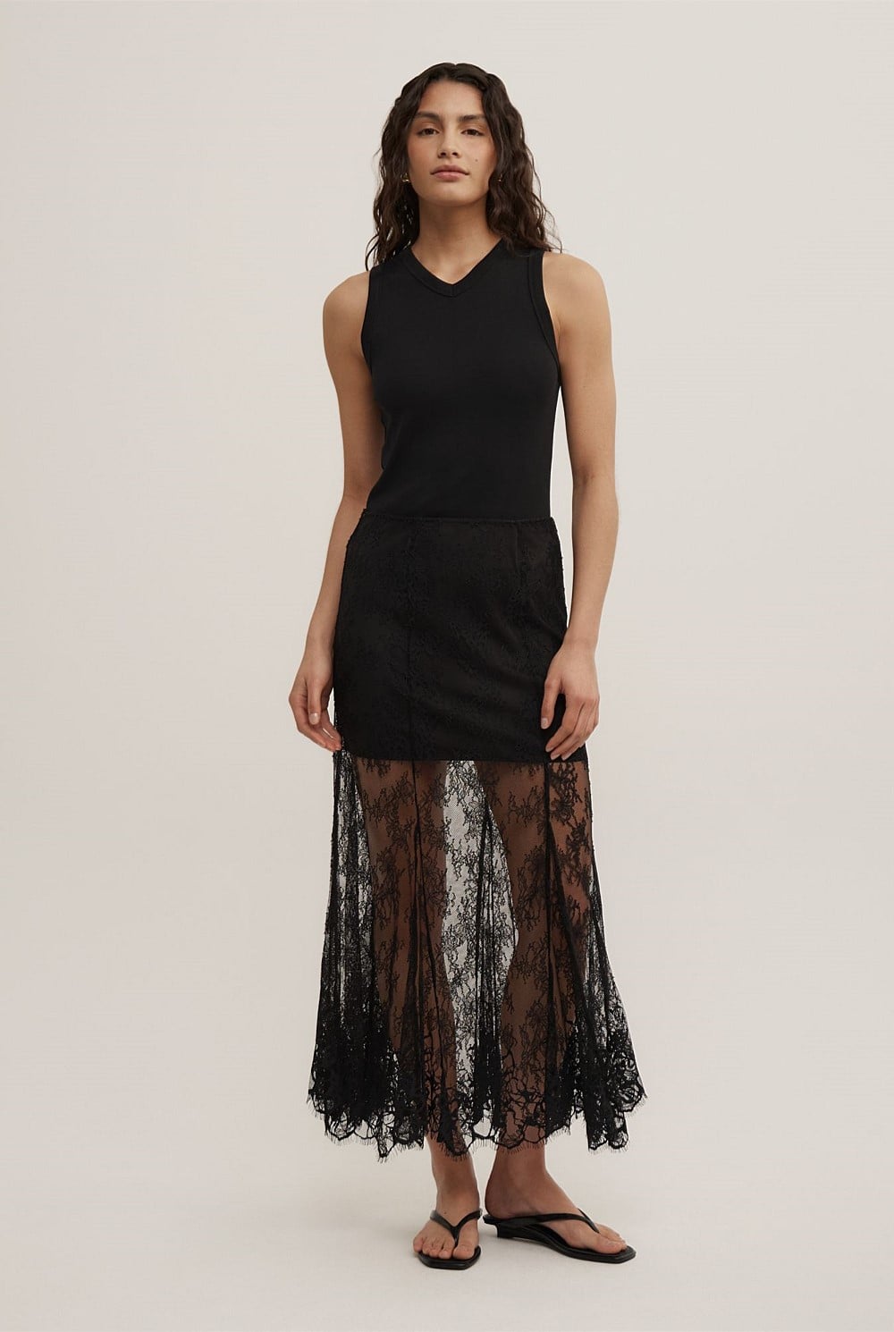 Lace Panel Maxi Skirt