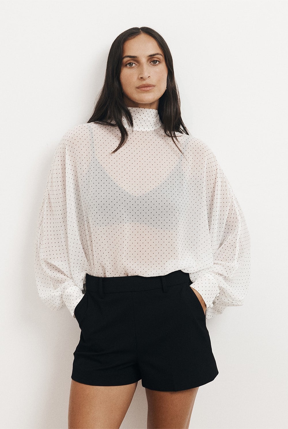 Gather Hem High Neck Shirt
