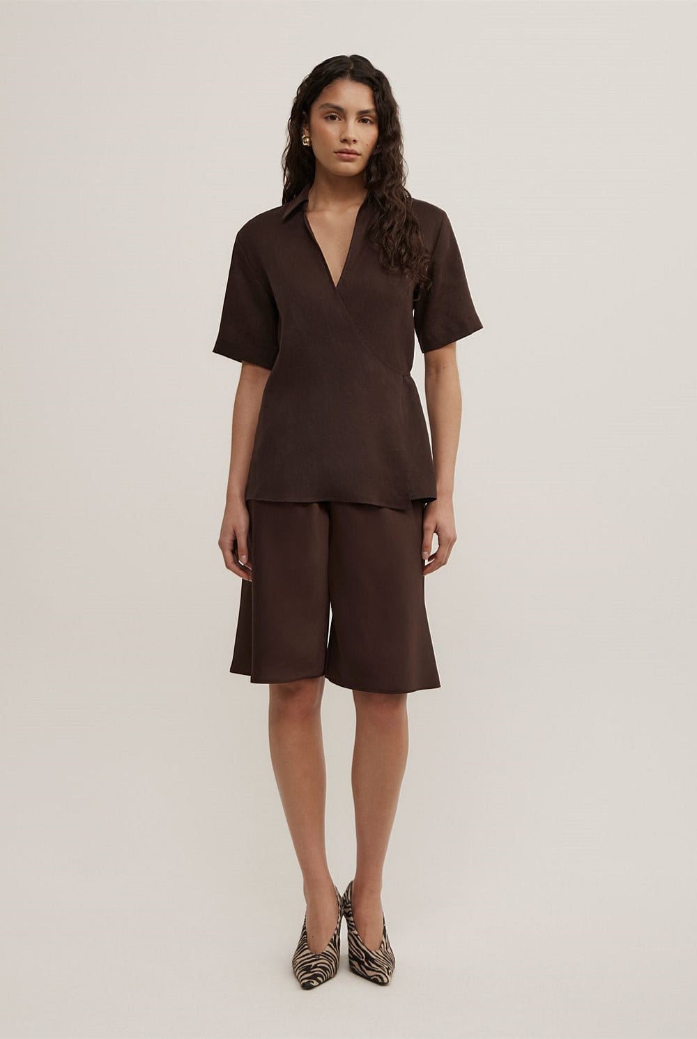 Wrap Linen Short Sleeve Shirt