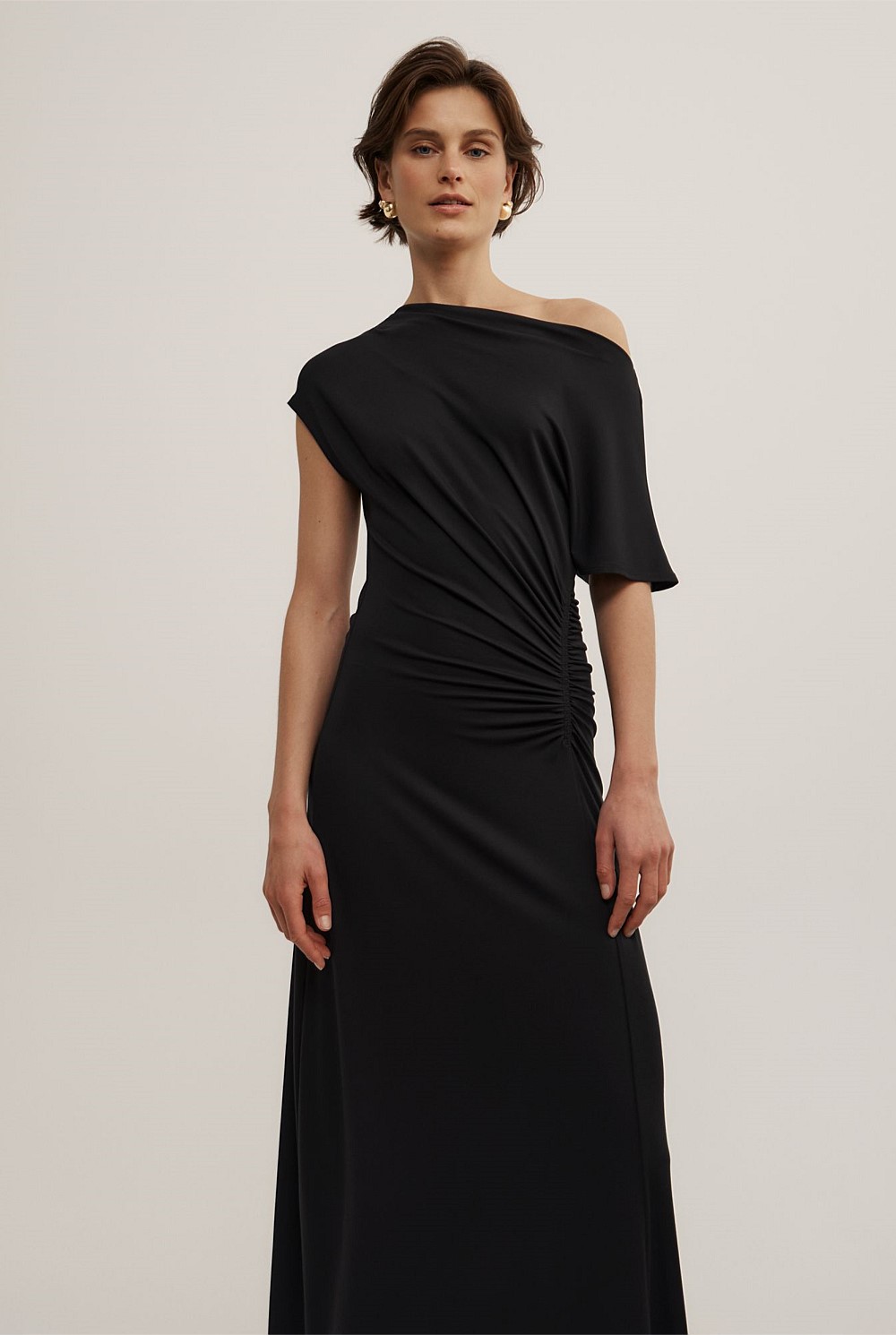 Drape Asymmetric Jersey Dress