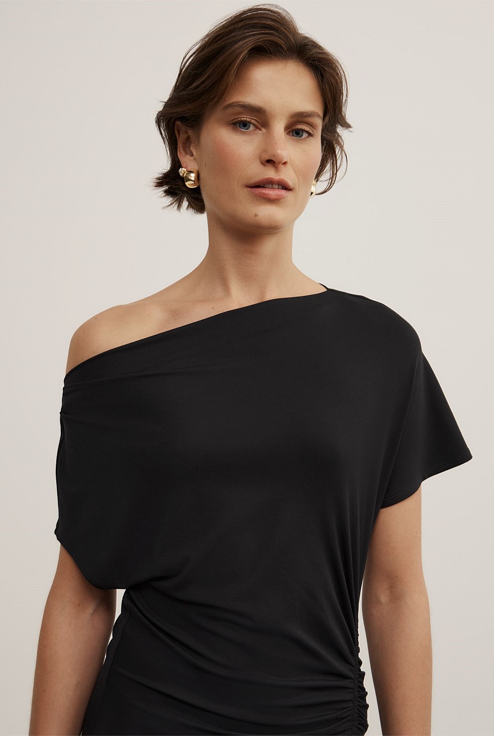 Drape Asymmetric Jersey Dress