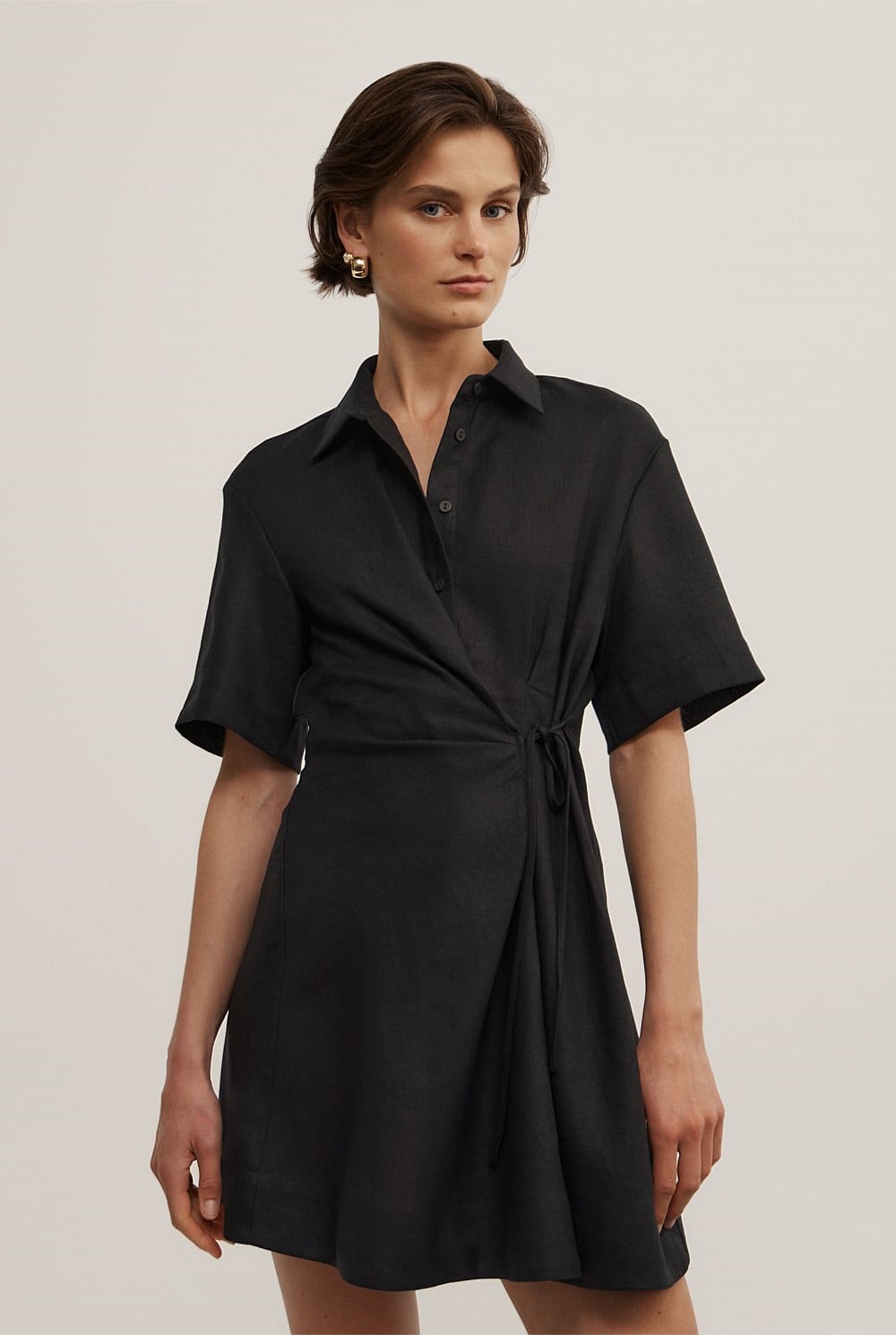Tie Mini Shirt Dress