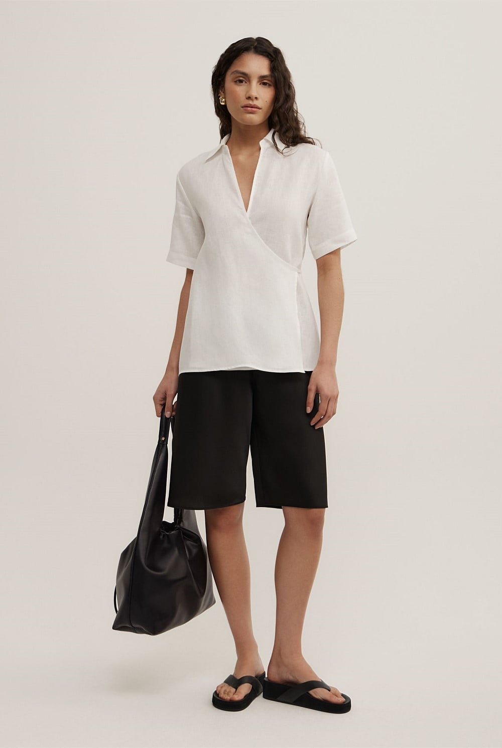 Wrap Linen Short Sleeve Shirt