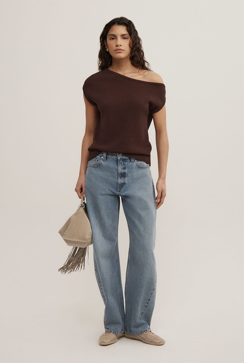 Asymmetric Short Sleeve Slouch Knit