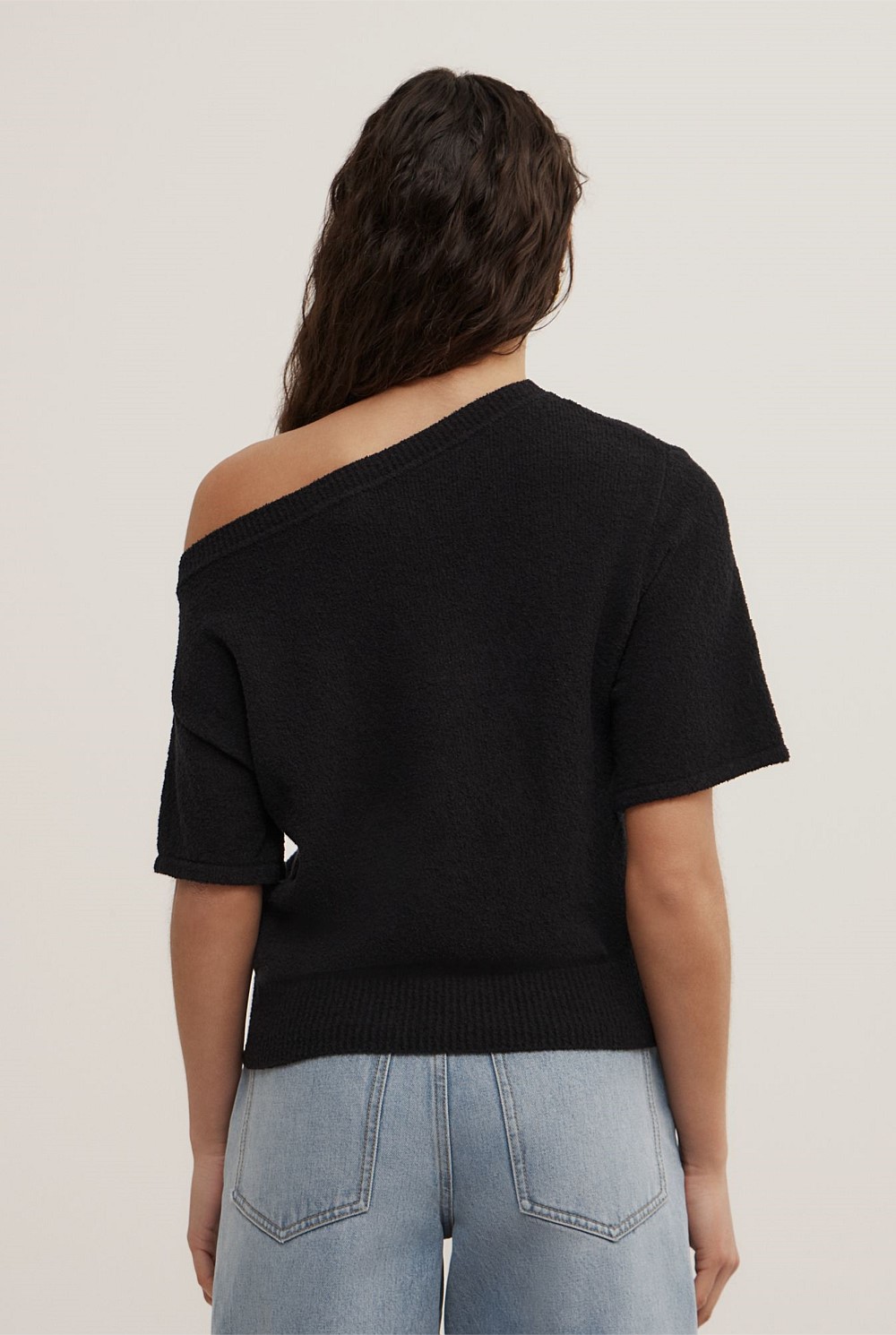 Asymmetric Textured Knit T-Shirt