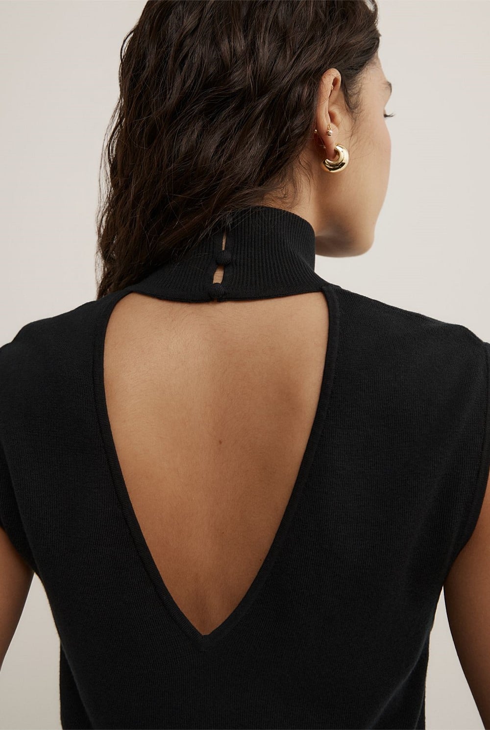 High Neck Open Back Knit