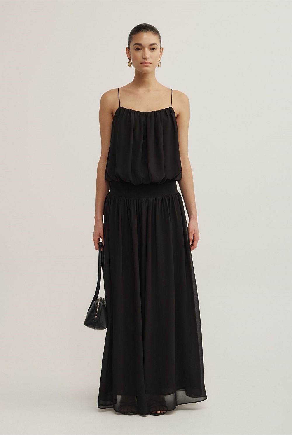 Blouson Drape Maxi Dress