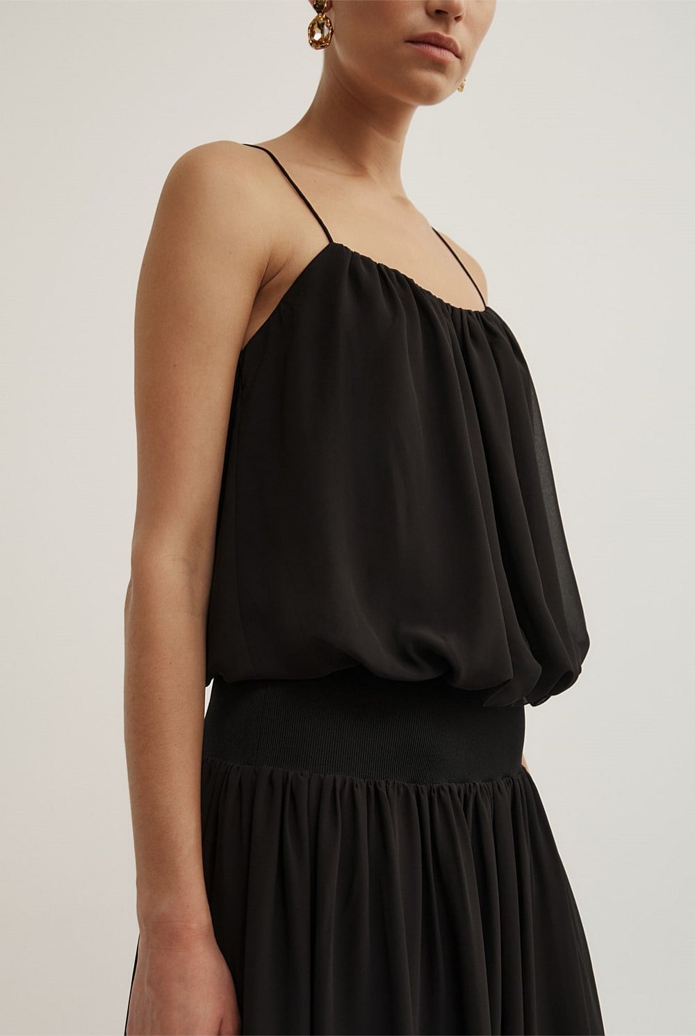 Blouson Drape Maxi Dress